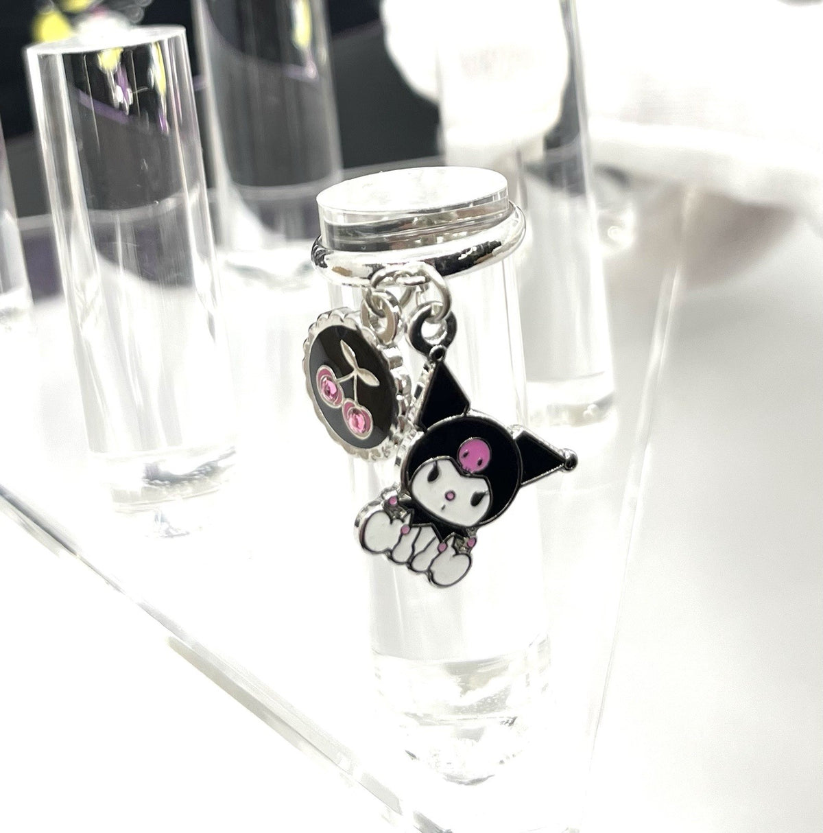 Vintage 2010 Kuromi Adjustable Ring Cherry Charm Sanrio Nakajima USA Kawaii Y2K