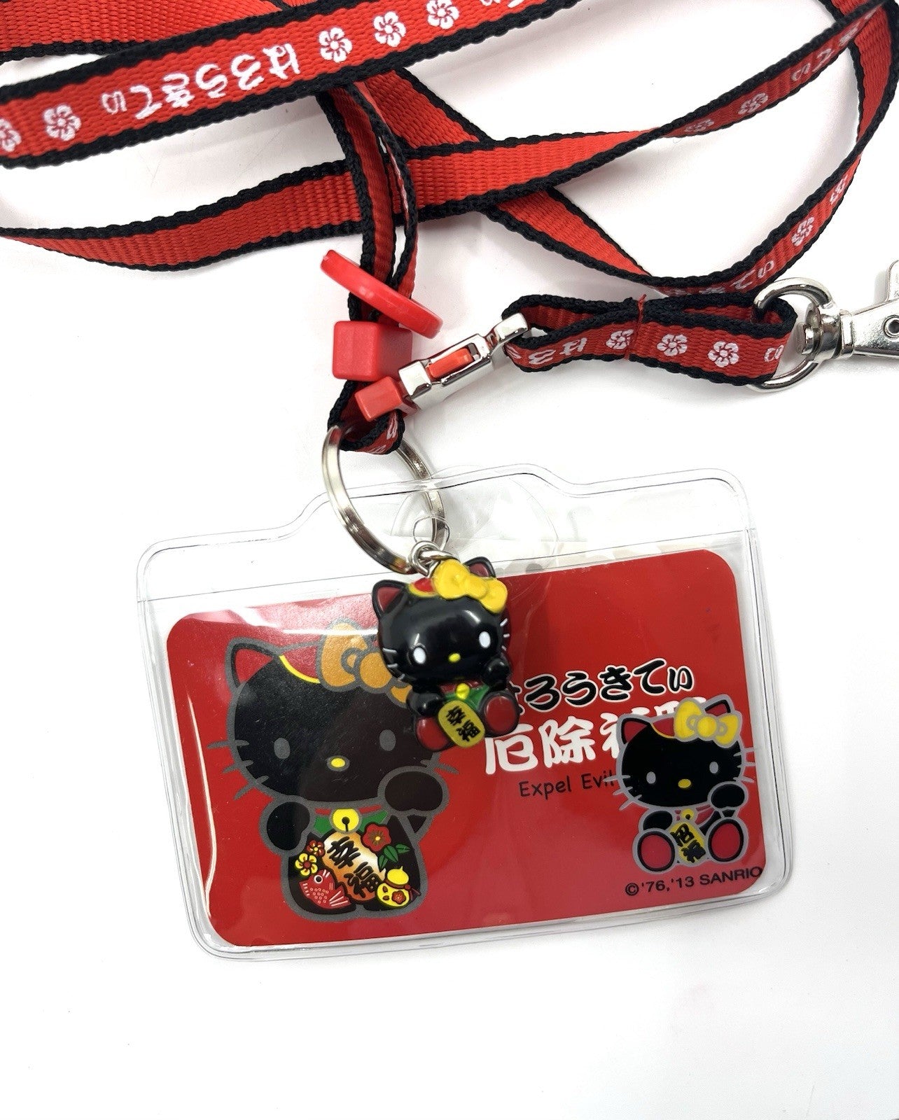 NEW Sanrio Hello Kitty Lanyard 2013 Expel Evil Charm ID Holder Japan