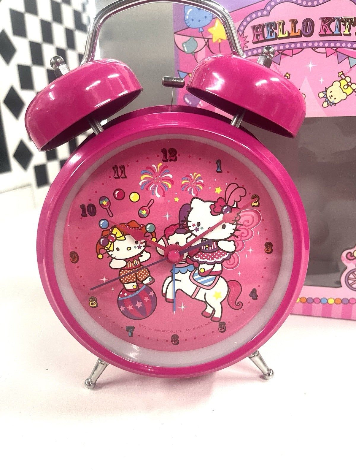 Hello Kitty Pink Alarm Clock Circus Theme – New in Box – 2014 Sanrio