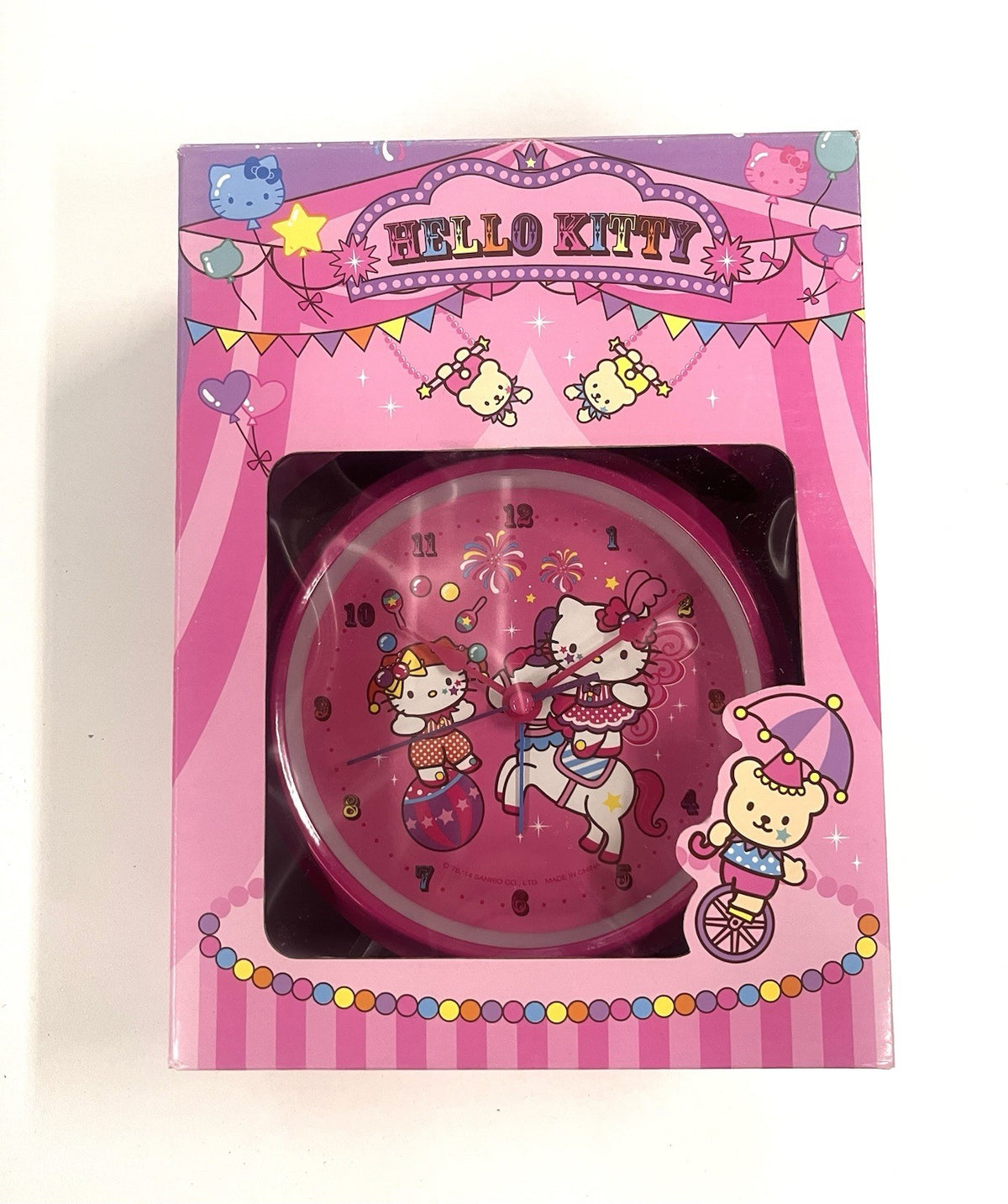 Hello Kitty Pink Alarm Clock Circus Theme – New in Box – 2014 Sanrio