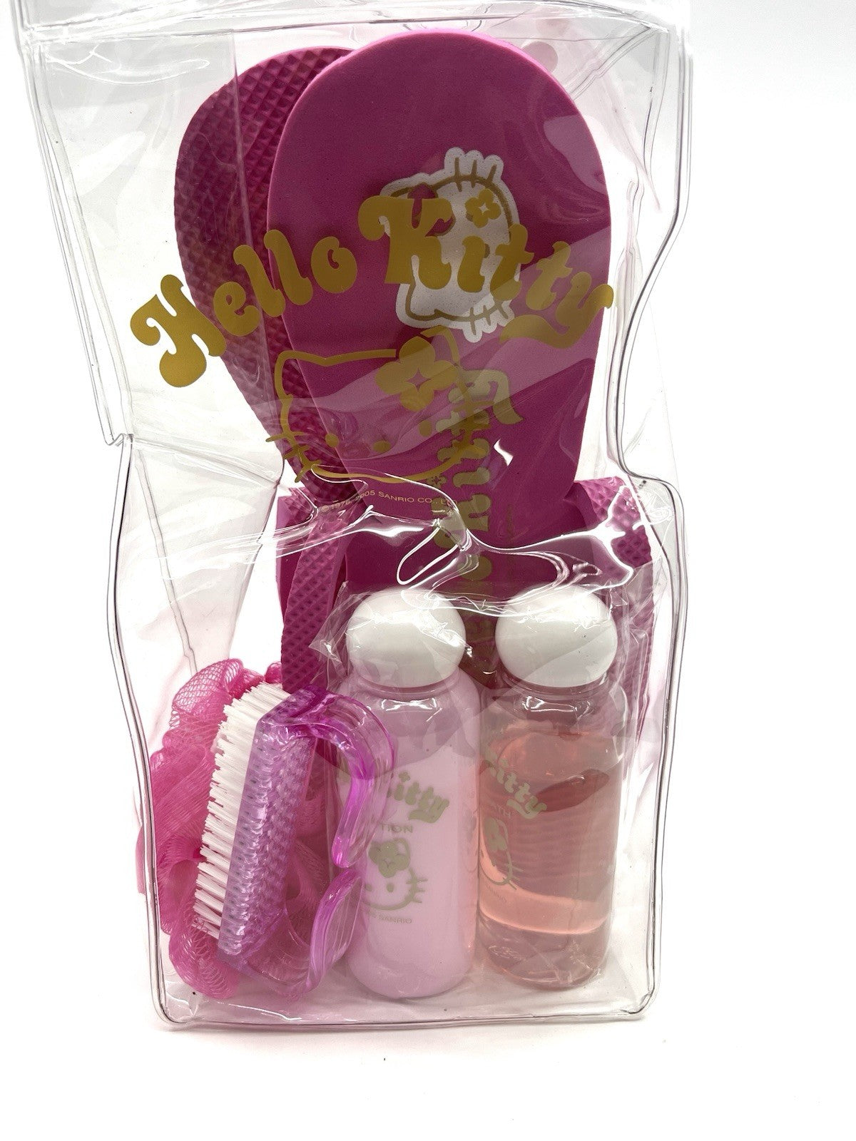 Vintage 2005 Hello Kitty Sanrio Gift Set Flip Flops Loofah Brush Lotion Display
