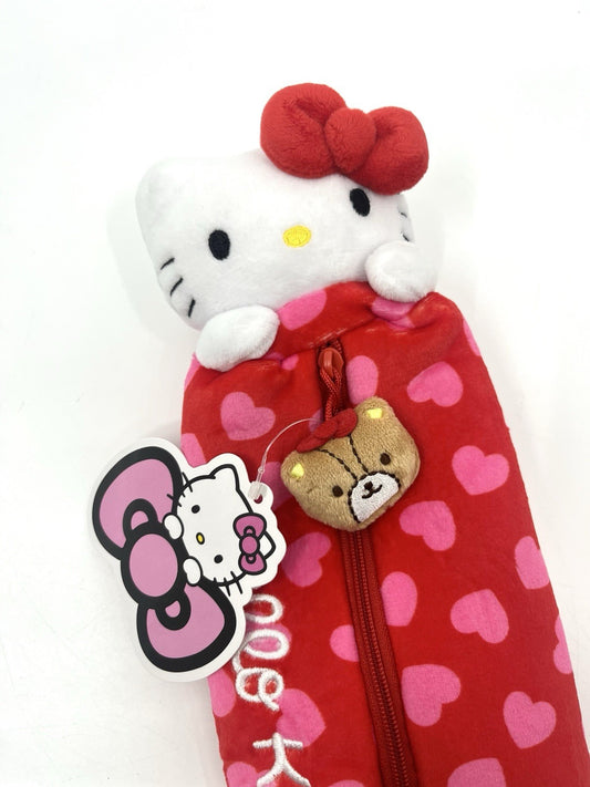 Hello Kitty Plush Pencil Pouch 2017 Red Hearts Bear Zipper 11” Sanrio w/ Tag
