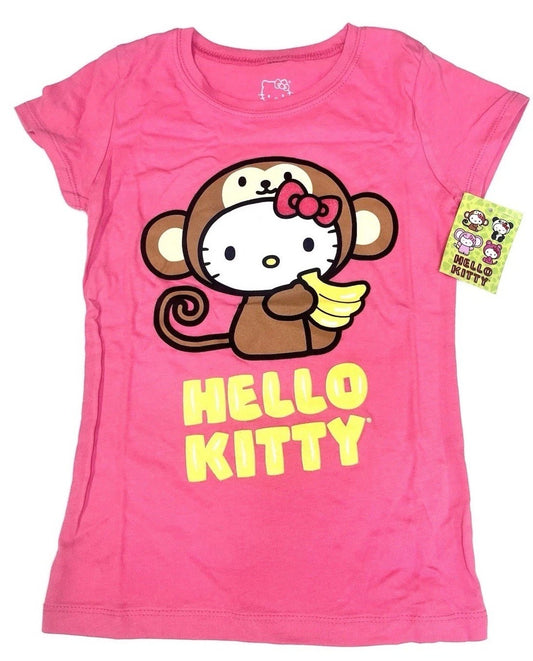 Hello Kitty Monkey Tee NWT Kids M 6/7 Pink 2015 Sanrio Fine Glitter Banana Rare
