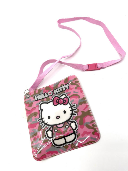 Hello Kitty Pink Camo Lanyard ID Card Holder 2015 Sanrio Glitter Japan