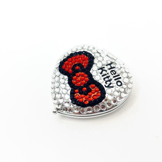 Rare 2009 Hello Kitty Heart Compact Mirror Rhinestone Red Bow Sanrio New