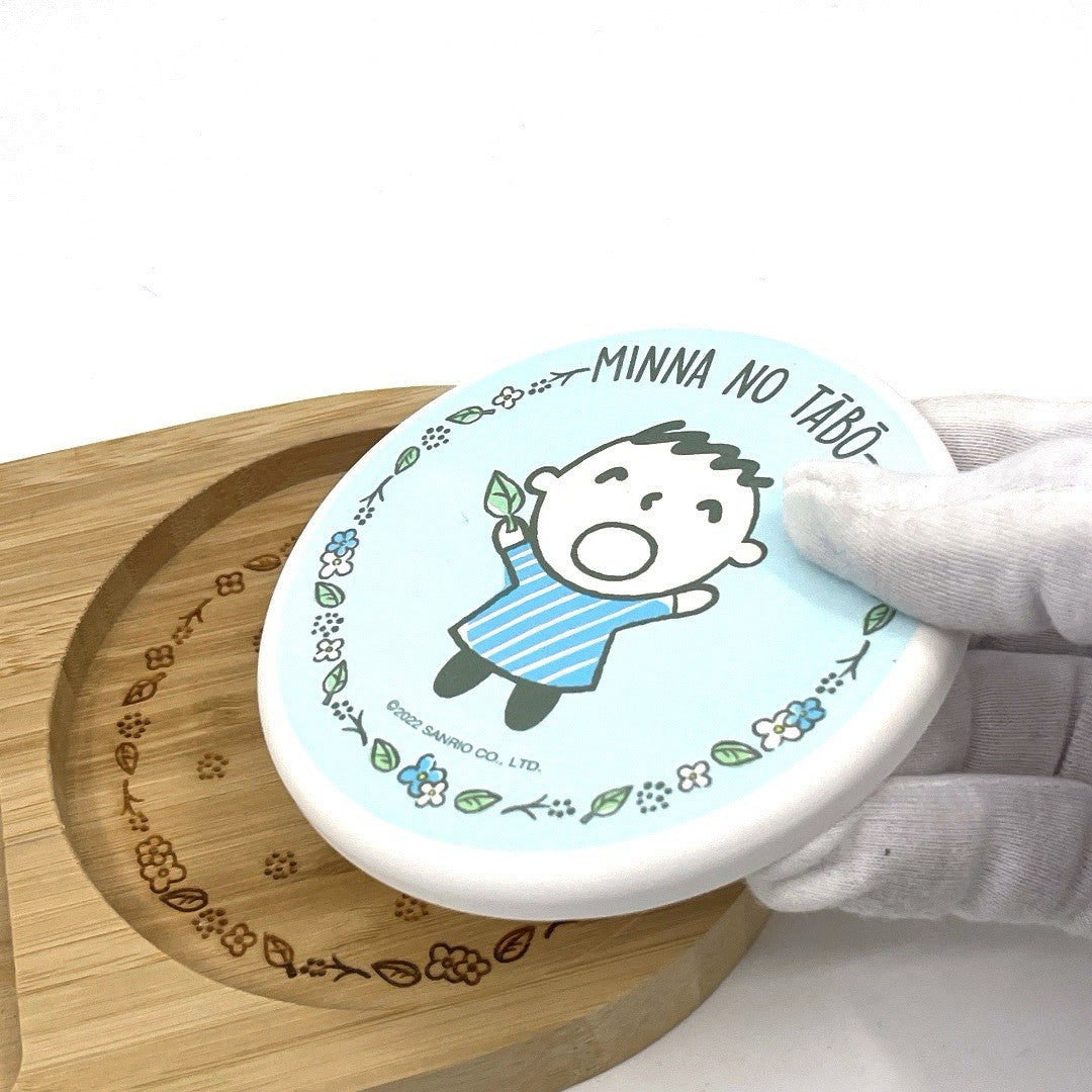 Sanrio Minna No Tabo Bamboo Tray with Ceramic Coaster