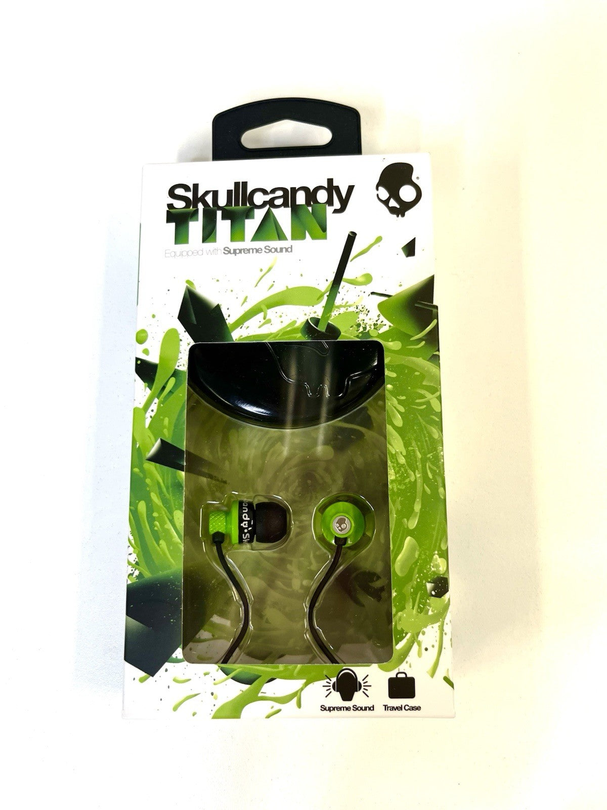 RARE Skullcandy Titan Green Earbuds Supreme Sound New Sealed with Travel Case