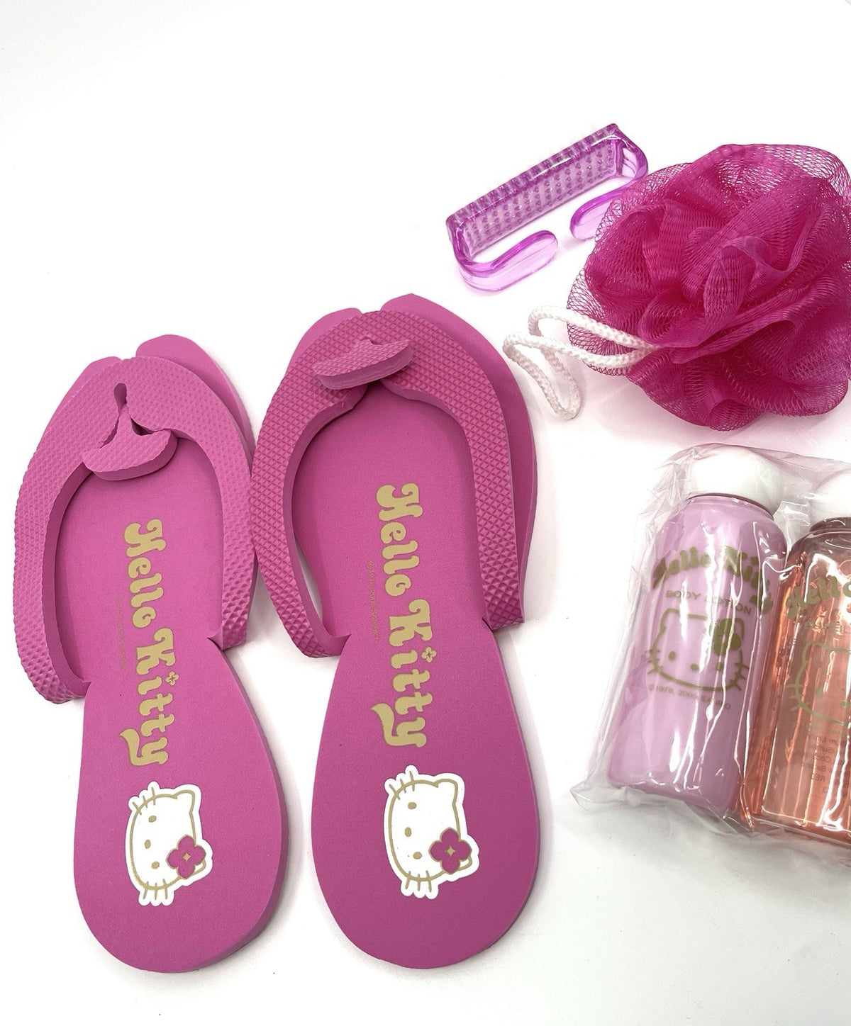 Vintage 2005 Hello Kitty Sanrio Gift Set Flip Flops Loofah Brush Lotion Display