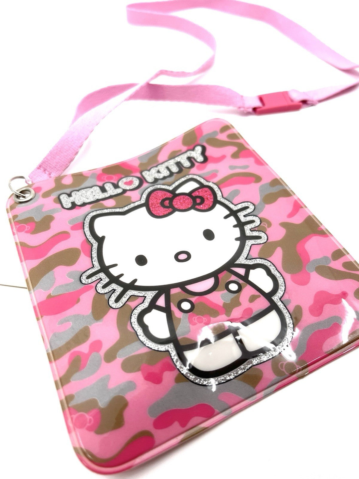Hello Kitty Pink Camo Lanyard ID Card Holder 2015 Sanrio Glitter Japan