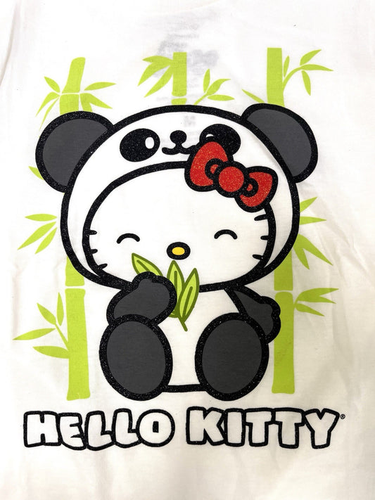 Hello Kitty Panda Tee NWT Kids M 6/7  Cream 2015 Sanrio Fine Glitter Bow Rare