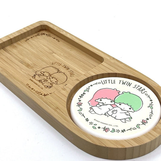 Sanrio Little Twin Stars Bamboo Tray with Ceramic Coaster