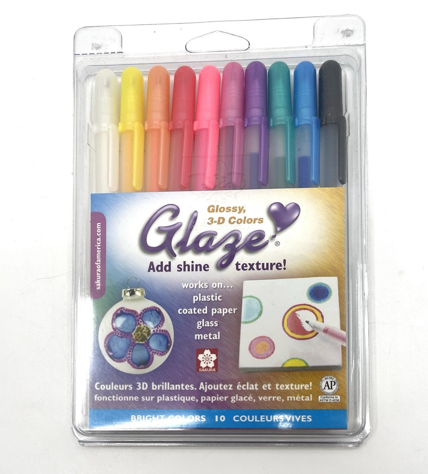 Sakura Gelly Roll Glaze Pen Set Asst 3-D Colors 0.8mm 10/Pk Office School Home