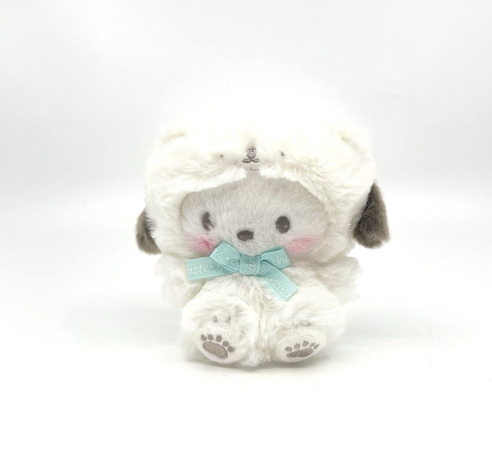Sanrio Character Pochacco Mascot Fluffy White Bear Outfit 5in W/ Chain