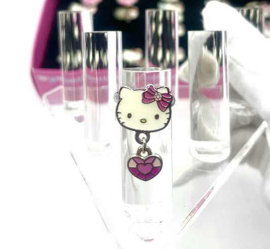 2011 Sanrio Hello Kitty Ring – Pink Heart Dangle Charm – Rare VTG Adjustable