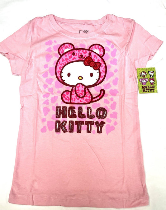 Hello Kitty Pink Glitter Cheetah Tee NWT Kids M 6/7 2015 Sanrio Fine Rare