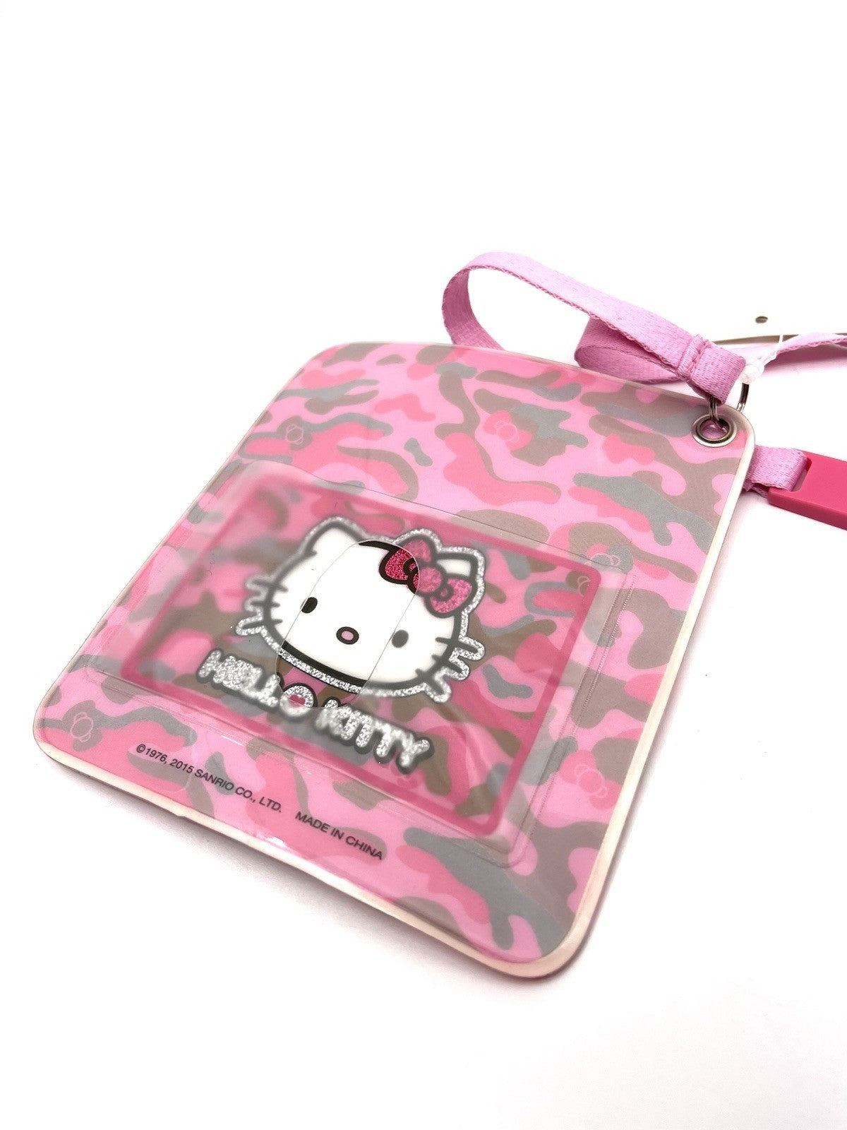 Hello Kitty Pink Camo Lanyard ID Card Holder 2015 Sanrio Glitter Japan