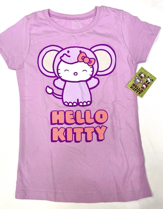 Hello Kitty Elephant Tee NWT Kids M 6/7 Purple 2015 Glitter Comic Art Sanrio