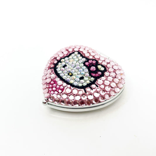 Hello Kitty Heart Compact Mirror Pink Rhinestone Face Sanrio 2009 Rare