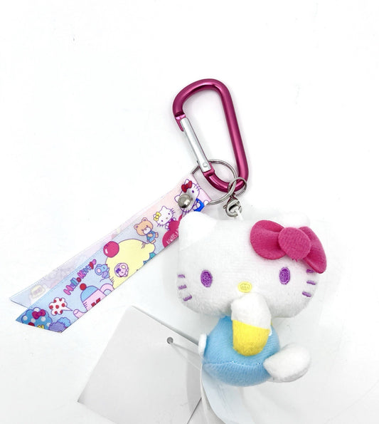 Hello Kitty Plush Keychain w/ Ribbon & Carabiner 2019– Pastel, Purple Eyes NEW