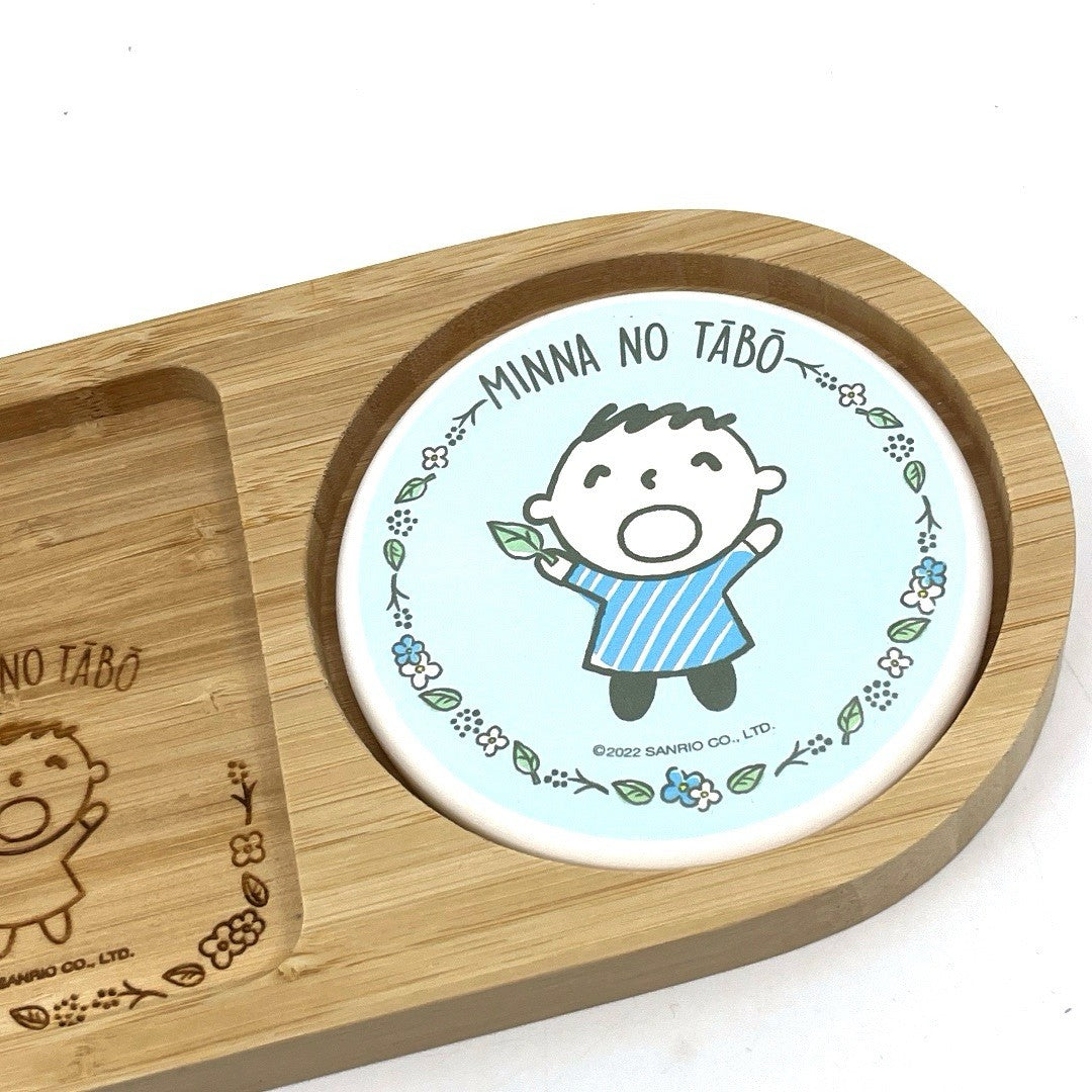 Sanrio Minna No Tabo Bamboo Tray with Ceramic Coaster