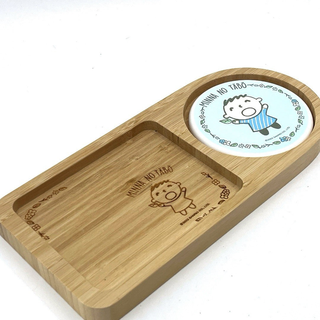 Sanrio Minna No Tabo Bamboo Tray with Ceramic Coaster