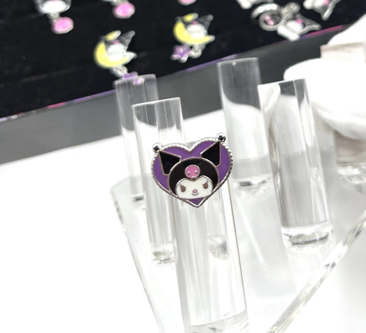 2010 Kuromi Heart Face Adjustable Ring Sanrio Nakajima USA Kawaii Y2K Rare