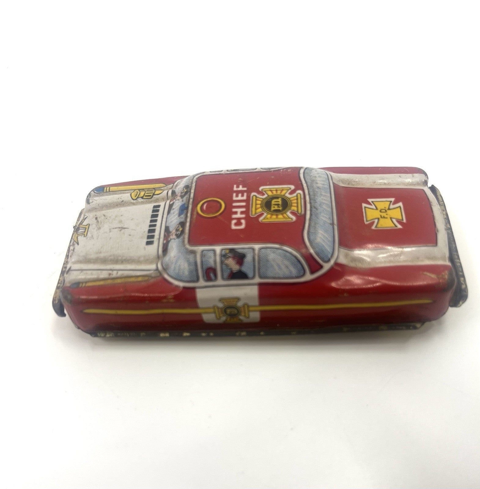 Vintage Tin Toy Fire Department Chief Car Friction Japan No Wheels