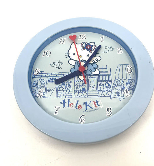 Sanrio Hello Kitty Wall Clock Working Vintage 2002 Baby Blue Angel 7.75" Heart