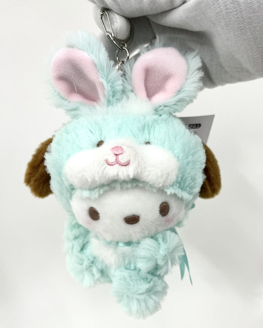 Sanrio Character Pochacco Mascot Fluffy Bunny Outfit 4in W/ Chain