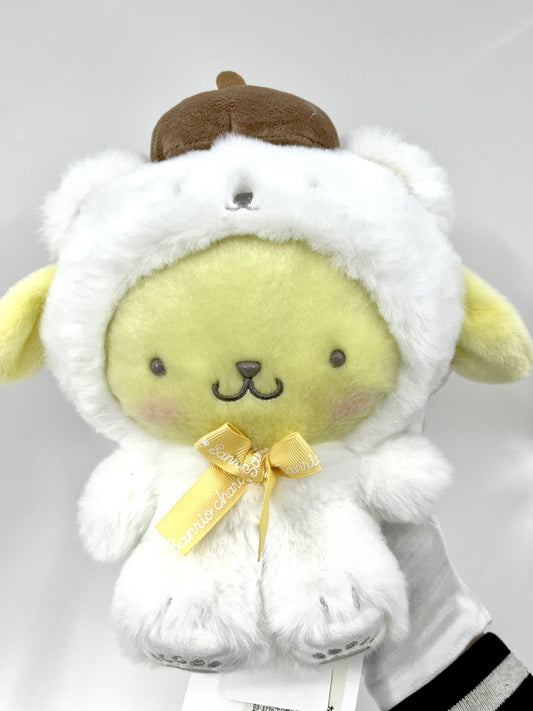 Sanrio Character  Pompompurin Mascot Fluffy White Bear Outfit 10in NEW