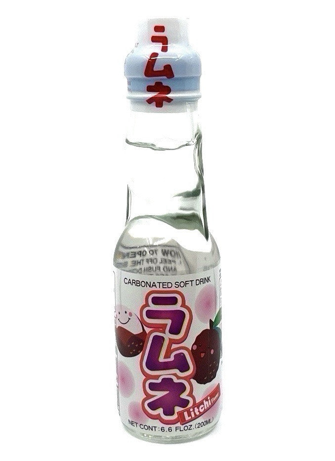 Ramune (6)bottles Lychee flavor Japanese Marble Soda